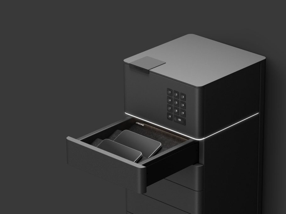 Valuebox Control Frameless Armoire à objets de valeur avec un tiroir ouvert et une façade élégante et moderne.