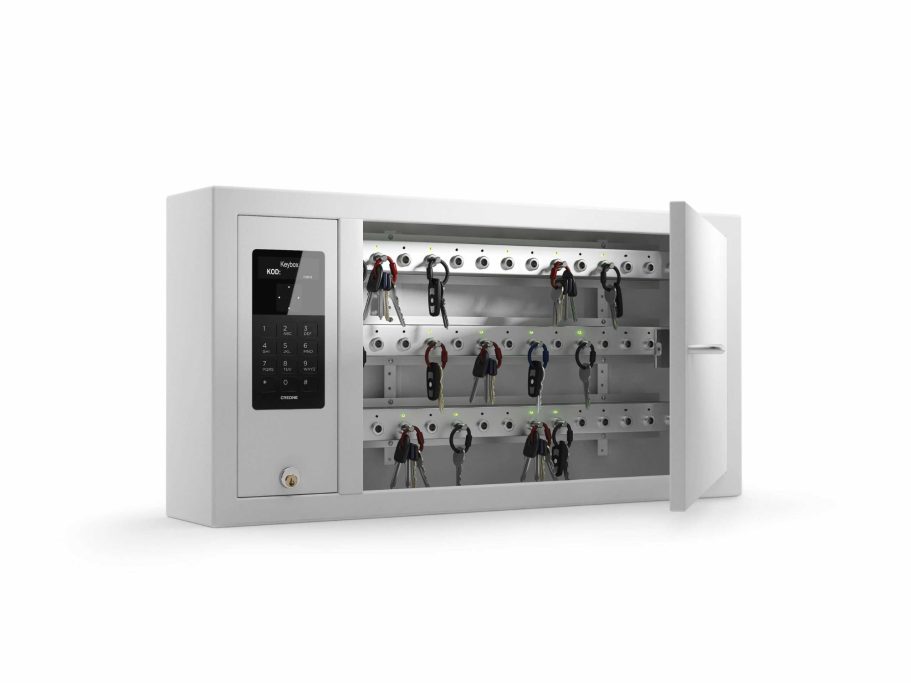 CREONE KeyControl 9400 SC Armoire à clés électronique avec clavier numérique et plusieurs clés à l'intérieur.