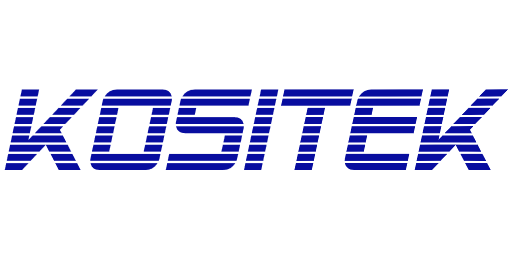 Logo de KOSITEK Logo de KOSITEK avec des lettres en bleu et des lignes horizontales.